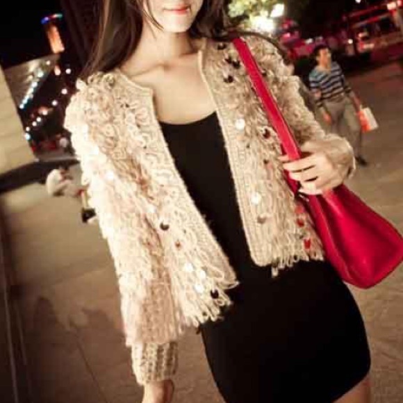 Light pink very warm sequined knit jacket - Picture 3 of 8